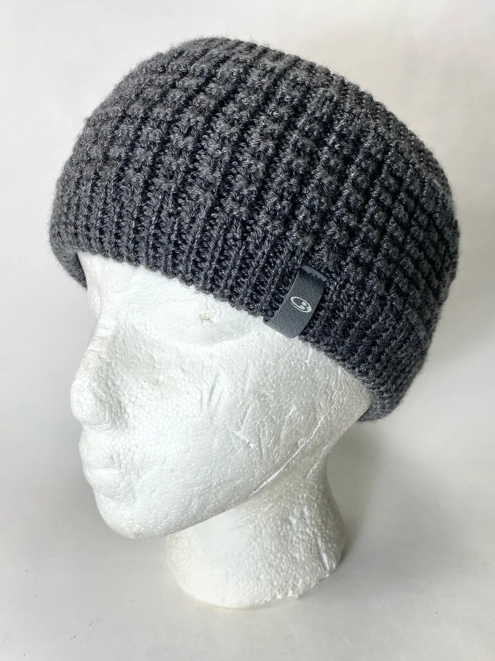 Icebreaker Merino Wool Gray Waffle Knit Winter Earband Headband (lining holes)